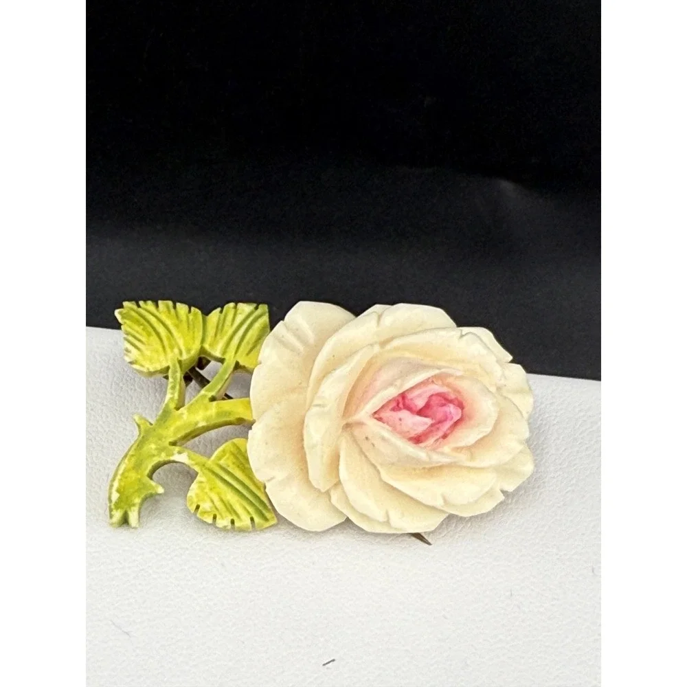 Vintage Celluloid Brooch PInk Flower‎ Spring